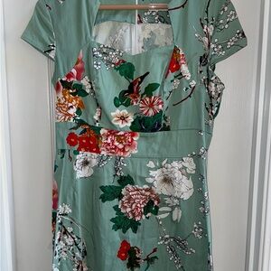 Grace Karin Floral Bodycon Dress Cup Sleeve M Green Square Neck Spring Feminine